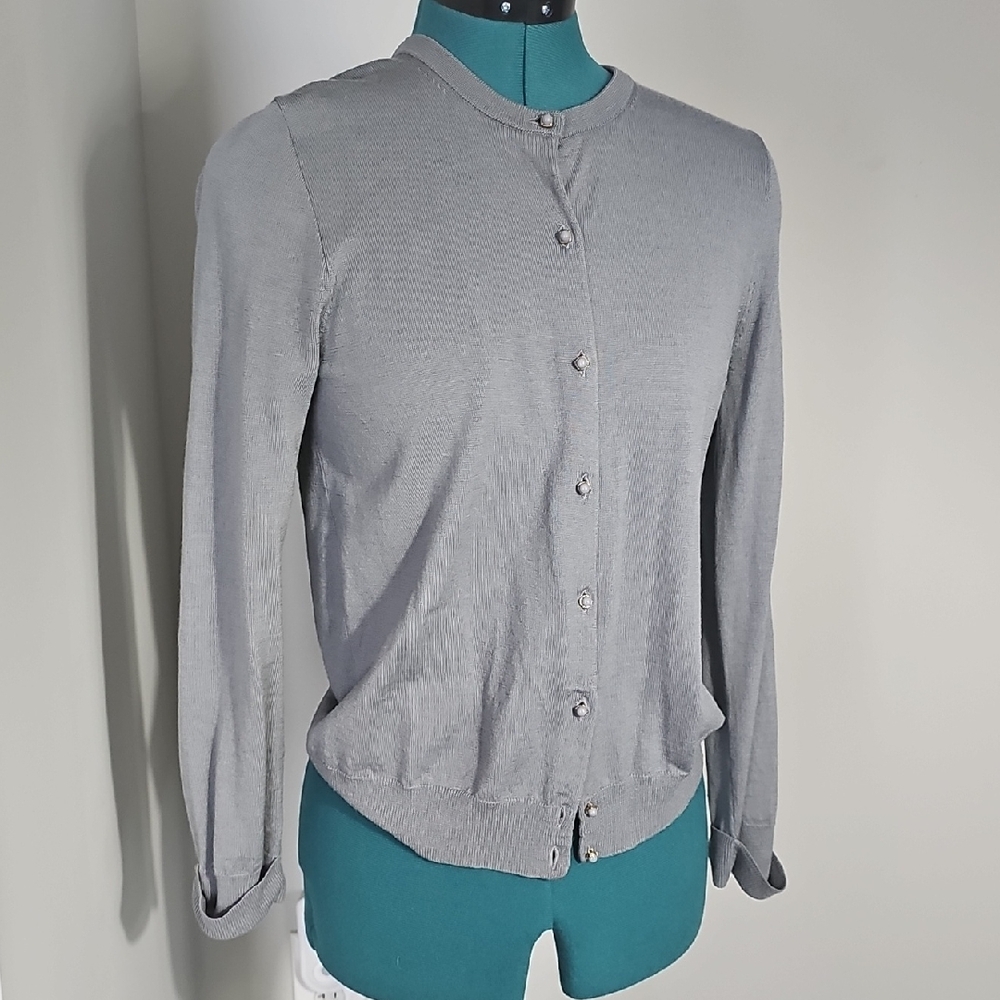 J. Crew Gray Button-Up Cardigan. 100% Wool.  Sz Med